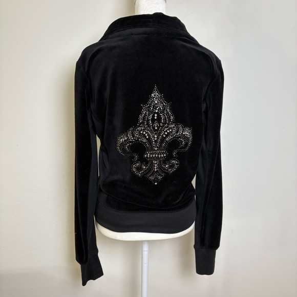 MISS ME Y2K Velvet Velour Track Suit Zip Jacket Rhinestones Bling Flwur-de-Lis S - Picture 8 of 16